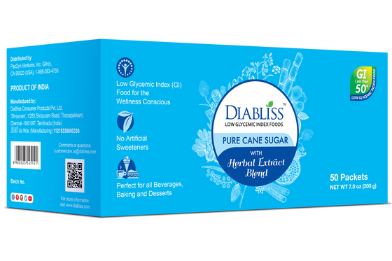 Diabliss Pure Cane Sugar with Herbal Extract Box of 50 Sachets