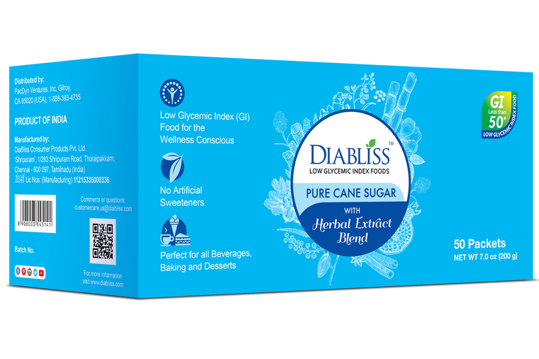 Diabliss Pure Cane Sugar with Herbal Extract Box of 50 Sachets