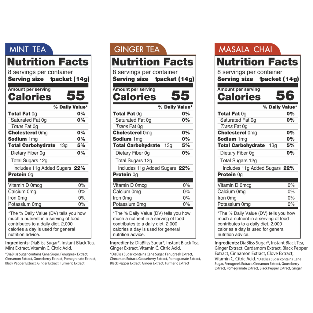 Diabliss Spice Black Tea Variety Pack Nutrition Facts